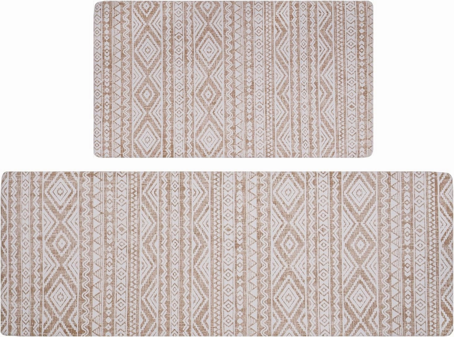 FRESHMINT Anti Fatigue Kitchen Mats for Floor 2 Piece Set, Waterproof & Non-Skid Boho Kitchen Rugs, Cushioned Kitchen Mat for Standing Washable Comfort Desk Kitchen Runners, 17x30 17x47