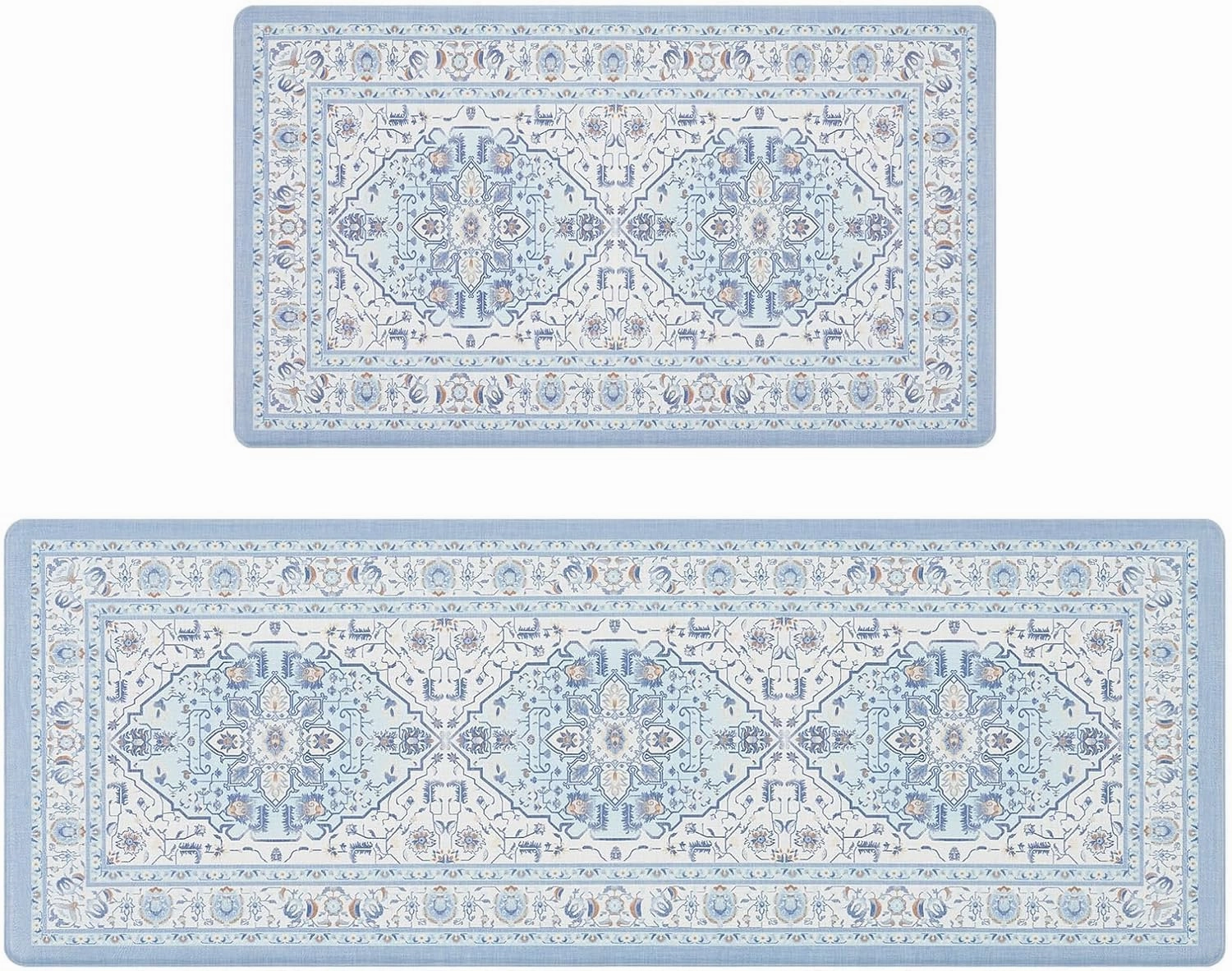 FRESHMINT Anti Fatigue Kitchen Mats Set 2 PCS, Waterproof & Non-Skid Medallion Kitchen Rugs, Cushioned Kitchen Floor Mats for Standing Washable Comfort Kitchen Runners for Lanudry, Office, Sink