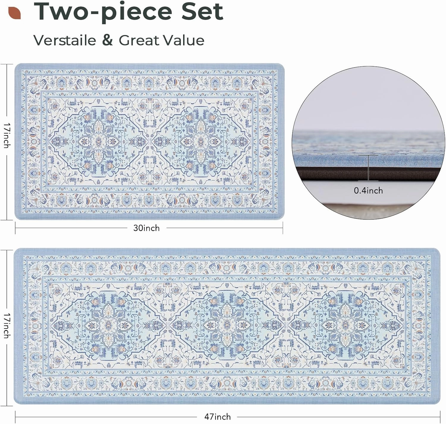 FRESHMINT Anti Fatigue Kitchen Mats Set 2 PCS, Waterproof & Non-Skid Medallion Kitchen Rugs, Cushioned Kitchen Floor Mats for Standing Washable Comfort Kitchen Runners for Lanudry, Office, Sink