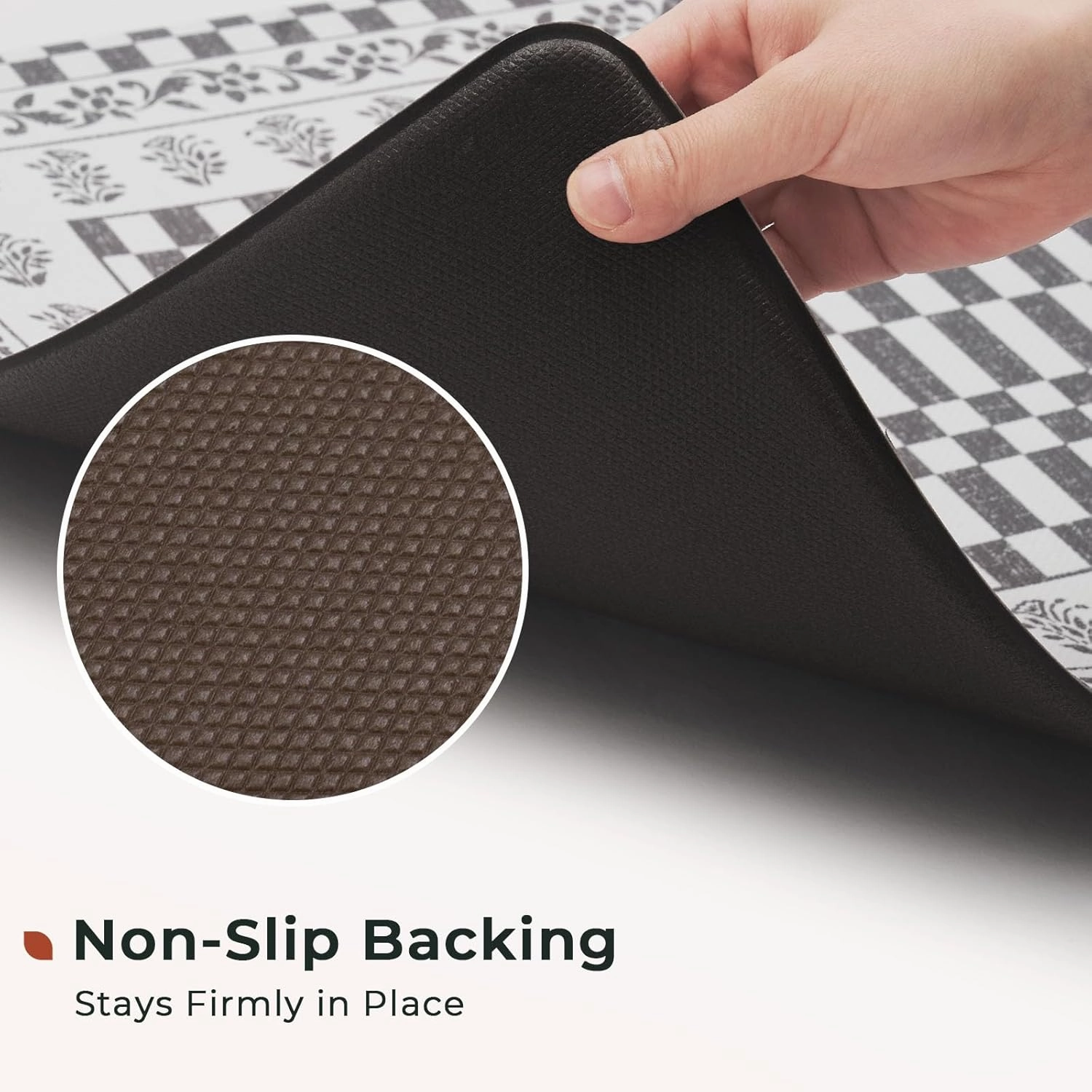 FRESHMINT Floral Checkerboard Anti-Fatigue Kitchen Mat Set of 2, Cushioned Foam Kitchen Mats for Floor, Waterproof Non Slip Comfort Mat, Modern Kitchen Rug for Kitchen Decor, Sink, Grey