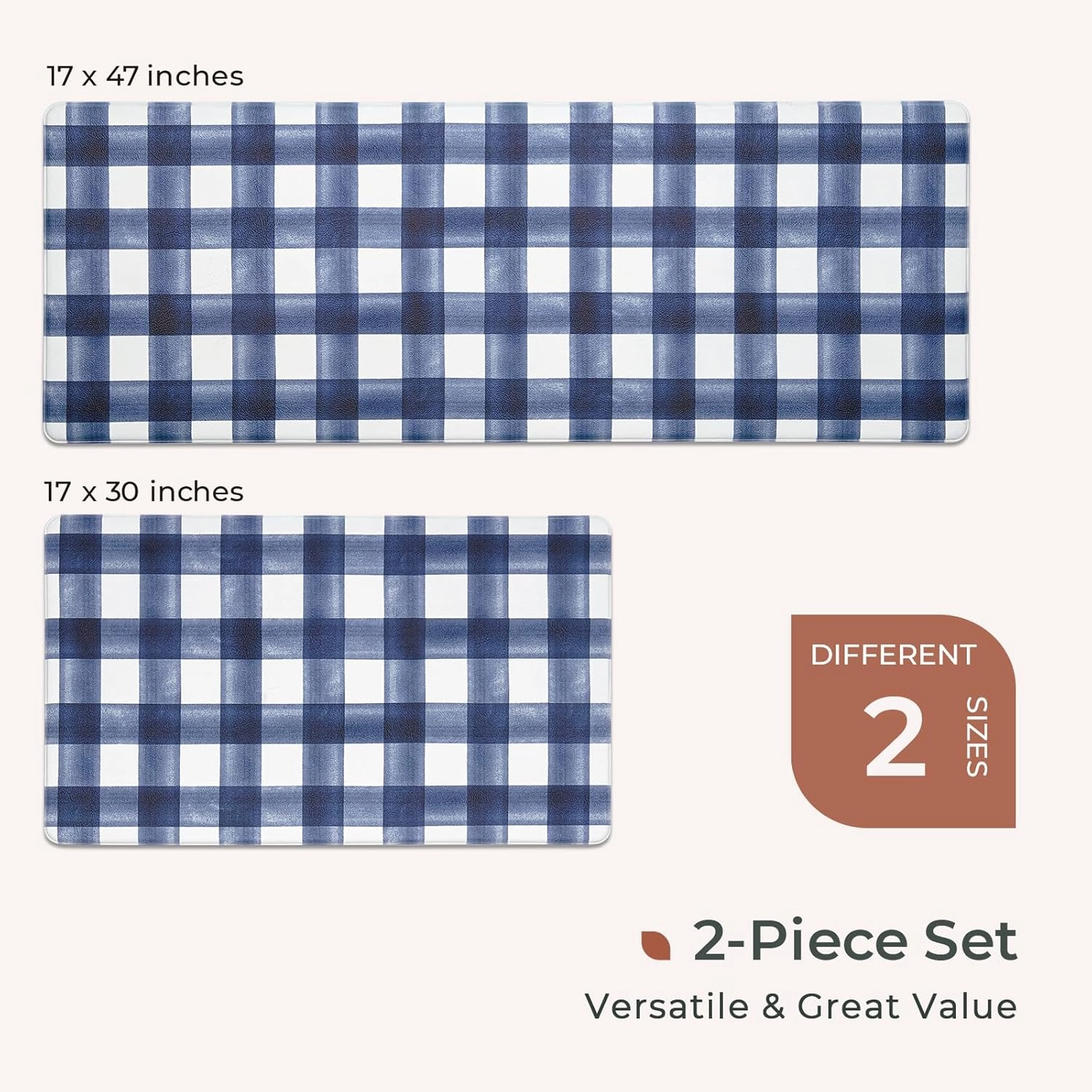 FRESHMINT Modern Farmhouse Plaid 2 Piece Set Kitchen Mats for Floor Anti Fatigue Waterproof & Non-Skid Kitchen Rugs Cushioned Kitchen Mat for Standing Washable Comfort Desk Kitchen Runners