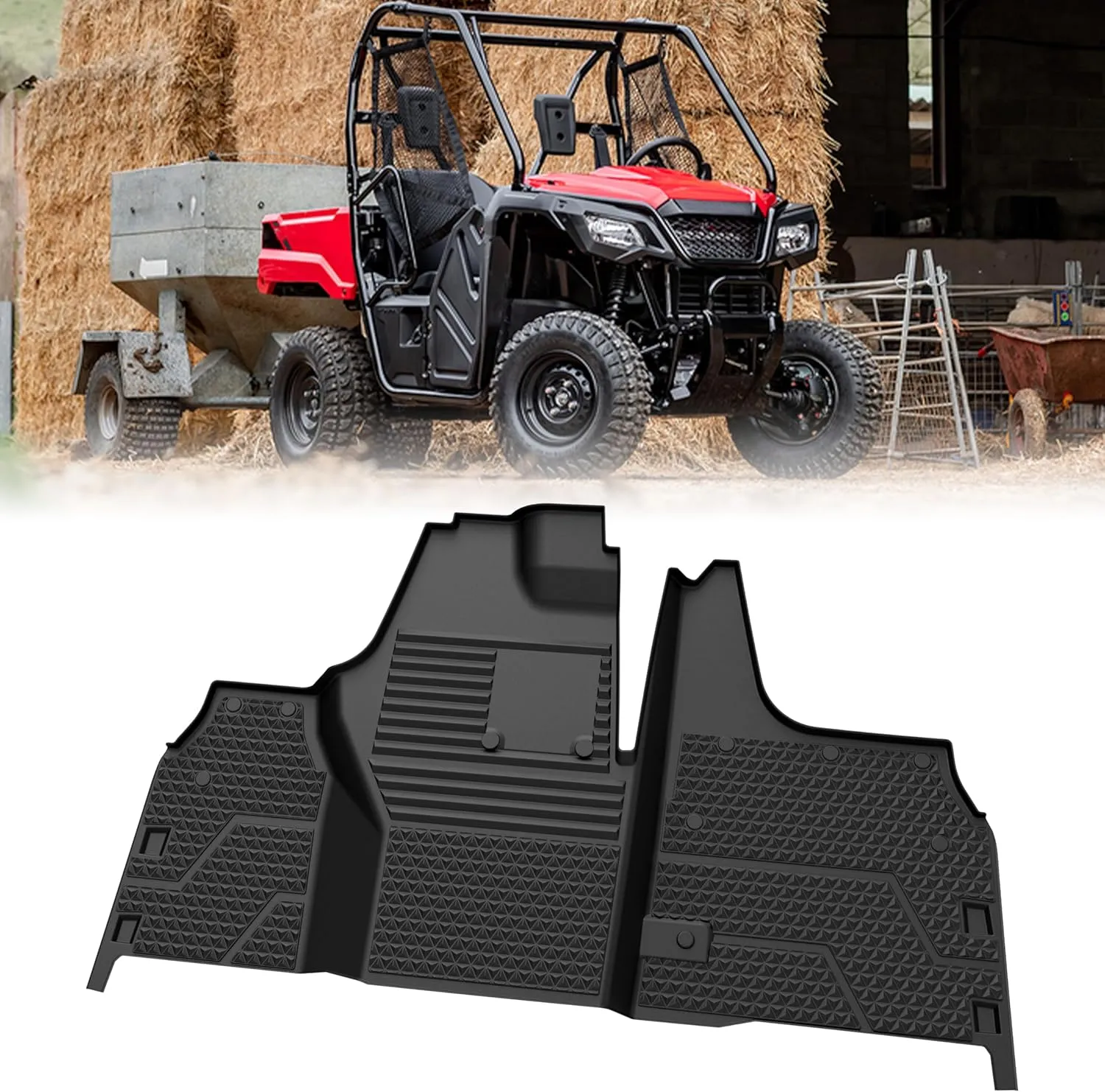 Front TPE Floor Mat for Honda Pioneer 520 500 2015-2025 Accessories, All Weather Protection Row Floor Liners Slush Mats, Prevent Dust Debris Water, Anti-Slip Stripe, Replace# 0SP63-HL5-101