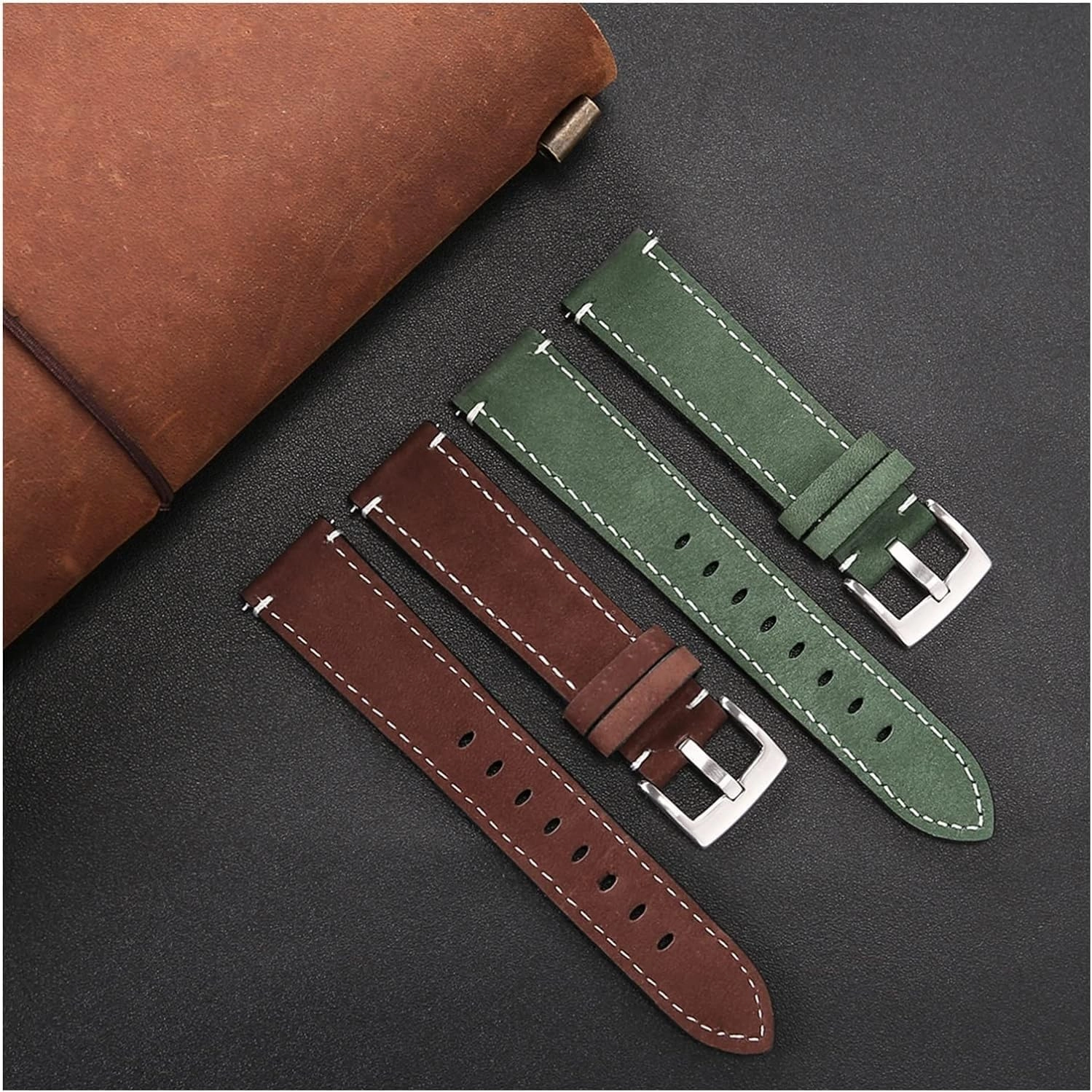 Frosted Skin Watchband Belt for Men Women Matte Leather Watch Straps Green Unisex Soft Watch Bracelet Accessories