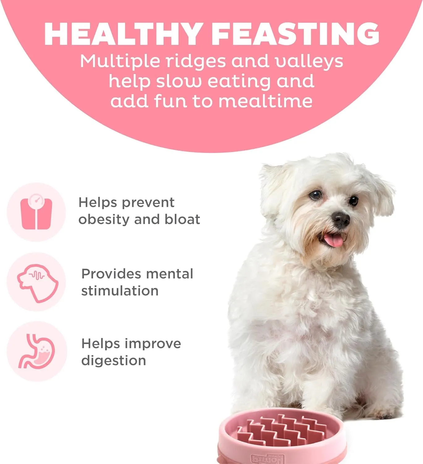 Fun Feeder Slo Bowl, Small Slow Feeder Dog Bowl, 3/4 Cups, Mini, Pink