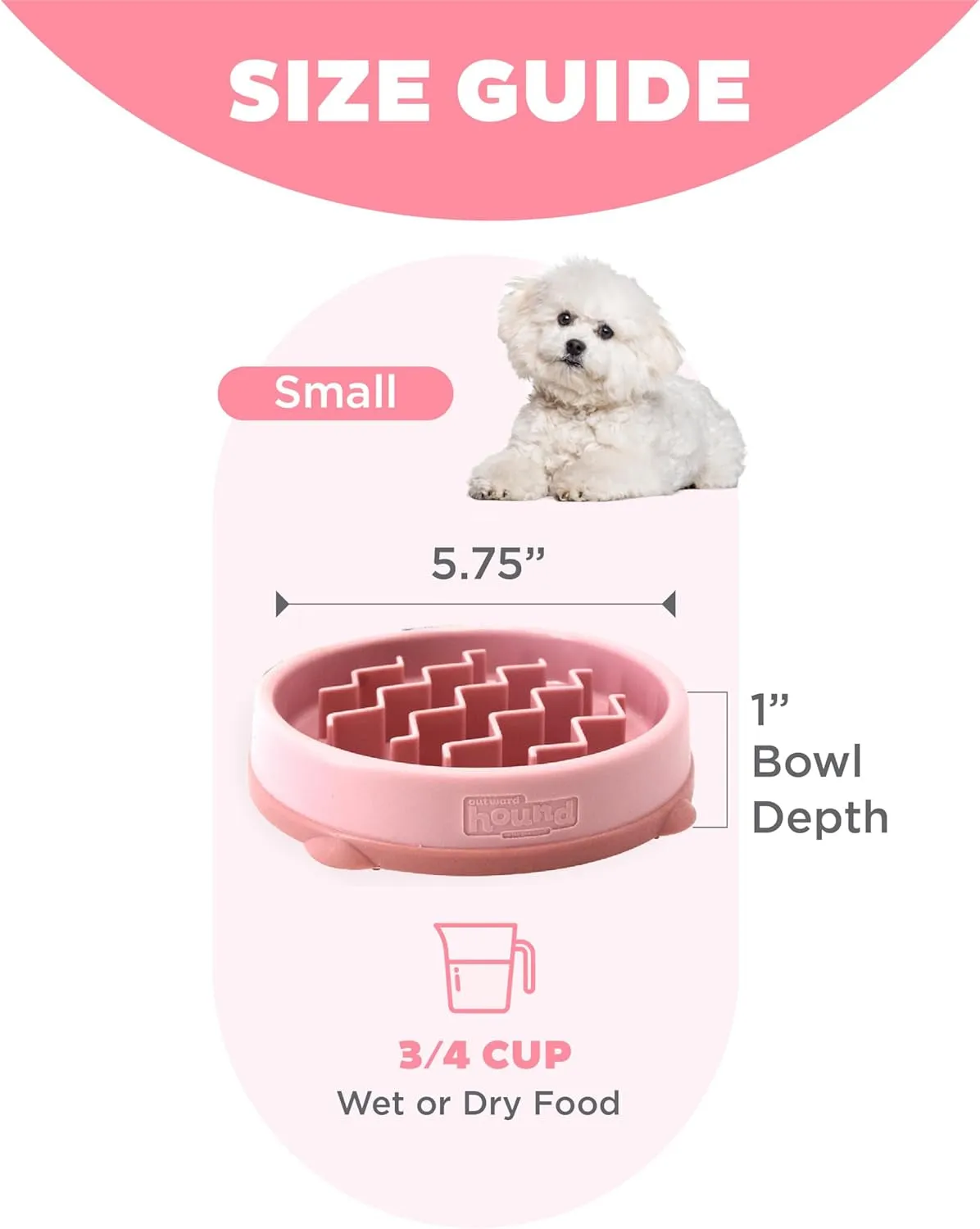 Fun Feeder Slo Bowl, Small Slow Feeder Dog Bowl, 3/4 Cups, Mini, Pink
