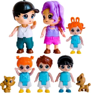 Funerica Dollhouse People, 8 Family Figures and Pets Playset - Bendable Little People Figures - Perfect for Imaginative Fun and Dollhouse Play - Play Doll House Accessories