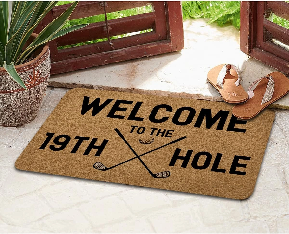 Funny Welcome Doormat Personalized Rugs Welcome to The 19th Hole Golf Doormat 15.9"(W) X 23.7"(L) Anti-Slip Rubber Back Doormats House Warming Gift Rugs for The Entrance Way Front Porch Patio Decor