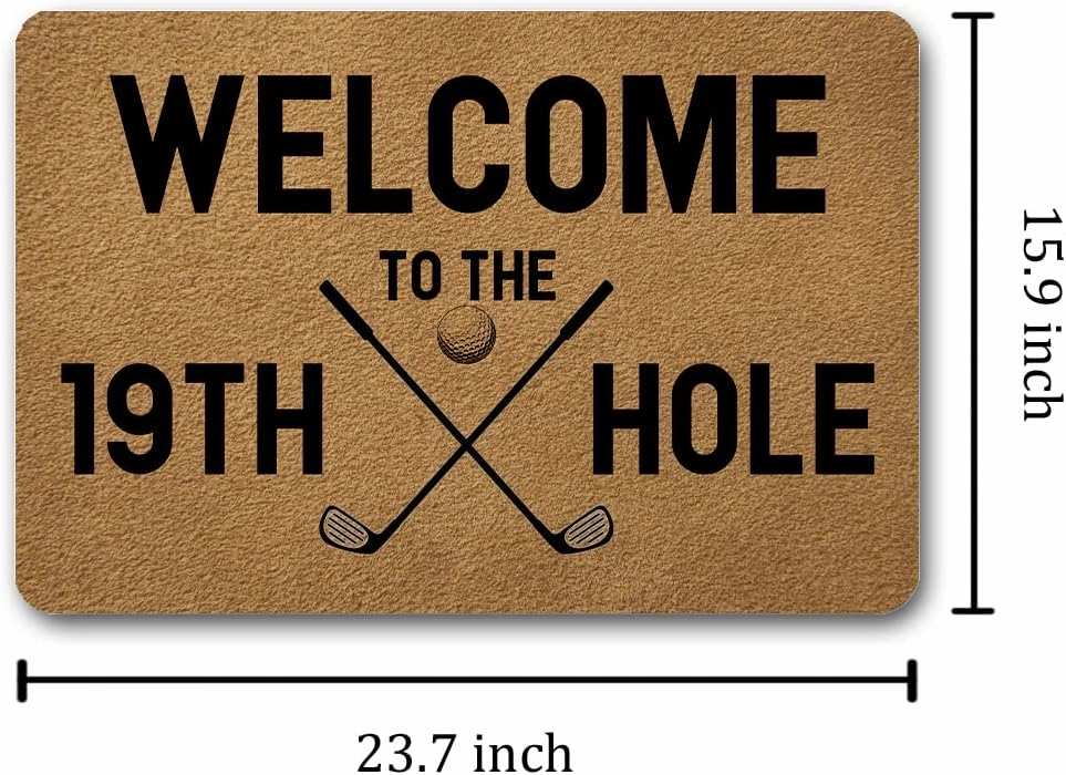 Funny Welcome Doormat Personalized Rugs Welcome to The 19th Hole Golf Doormat 15.9"(W) X 23.7"(L) Anti-Slip Rubber Back Doormats House Warming Gift Rugs for The Entrance Way Front Porch Patio Decor