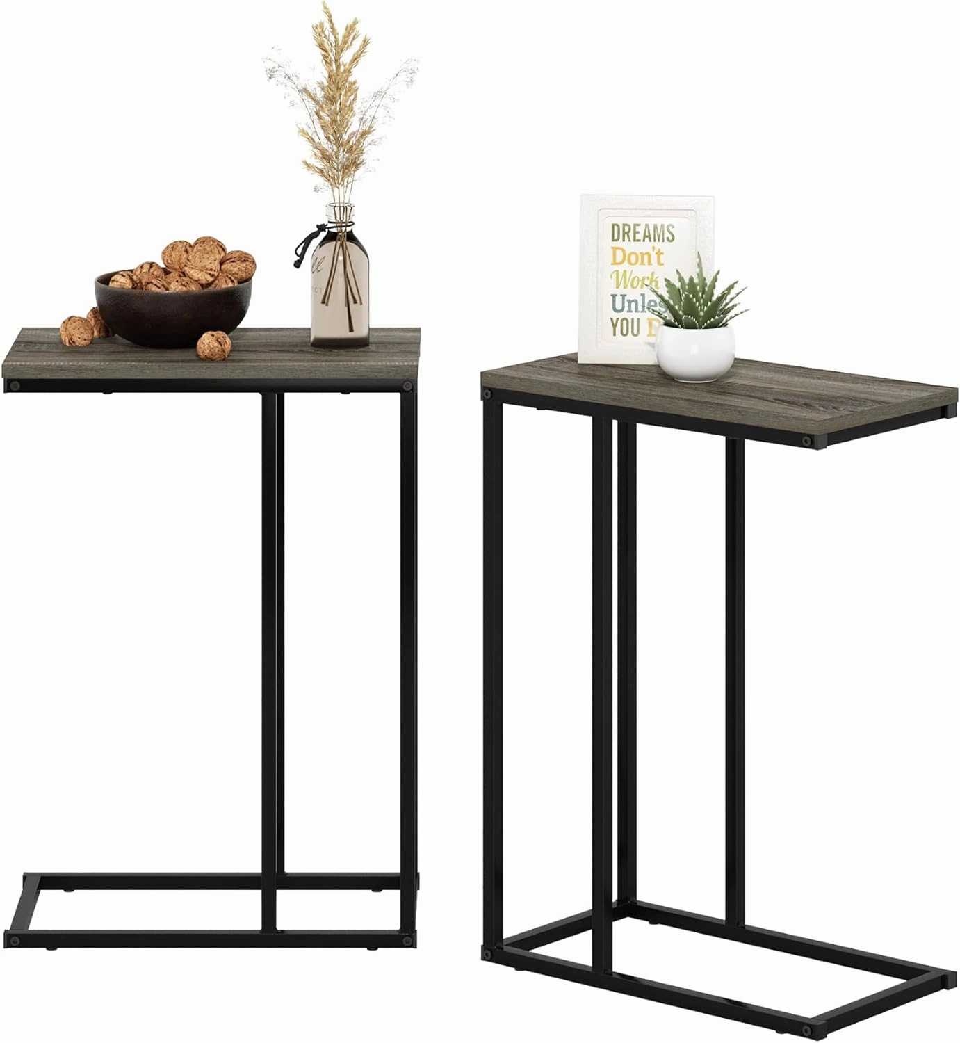 Furinno Camnus Modern Living Sofa Side Table, French Oak Grey, Set of 2