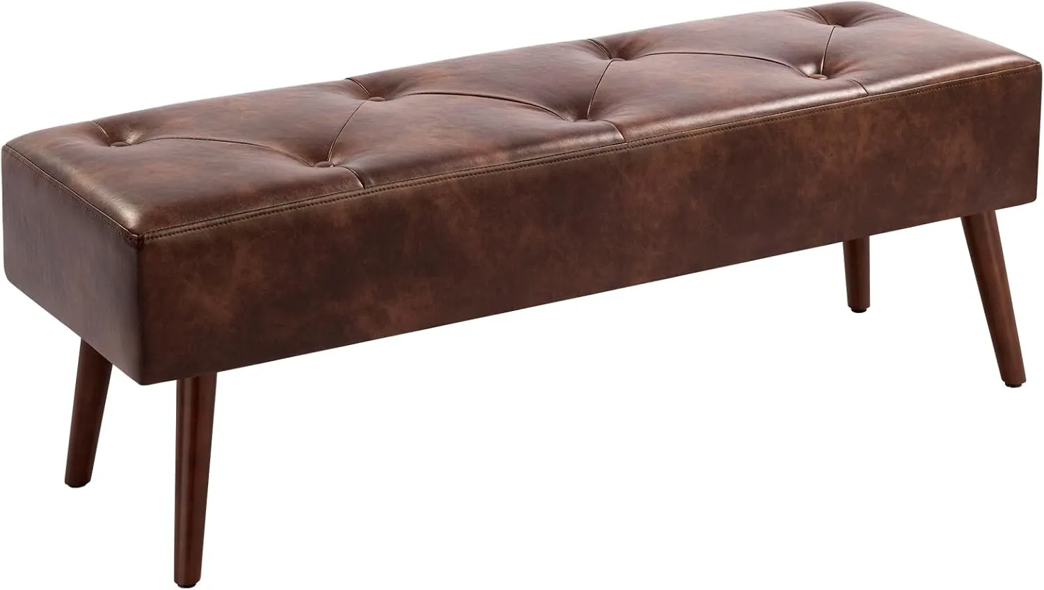 Furniliving 44 Inch Tufted Bench, Leather Footrest Bedroom Bench Seat, Upholstered Leather Indoor Bench Beathable Fabrics Ottoman Bench with X-Shaped Wood Legs for Kitchen, Solid Wood Indoor Bench