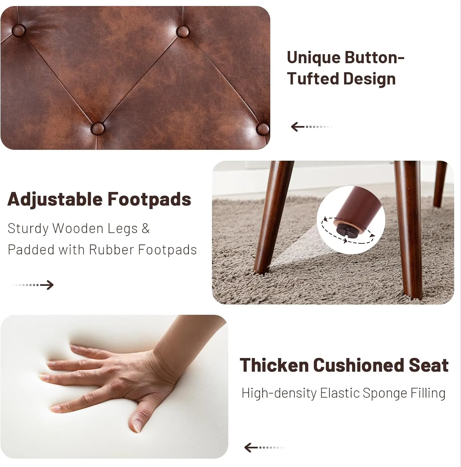 Furniliving 44 Inch Tufted Bench, Leather Footrest Bedroom Bench Seat, Upholstered Leather Indoor Bench Beathable Fabrics Ottoman Bench with X-Shaped Wood Legs for Kitchen, Solid Wood Indoor Bench