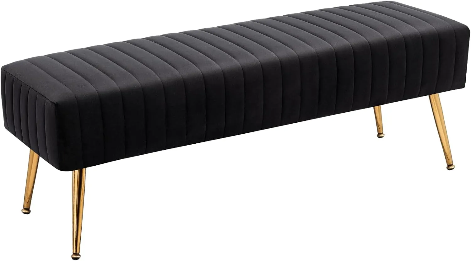 Furniliving 44 Inch Upholstered Tufted Striped Fabric Ottoman Bench With X-Shaped Metal Legs for Living Room, Bedroom, Entryway - Solid Wood Indoor Bench for Foyer (Black)