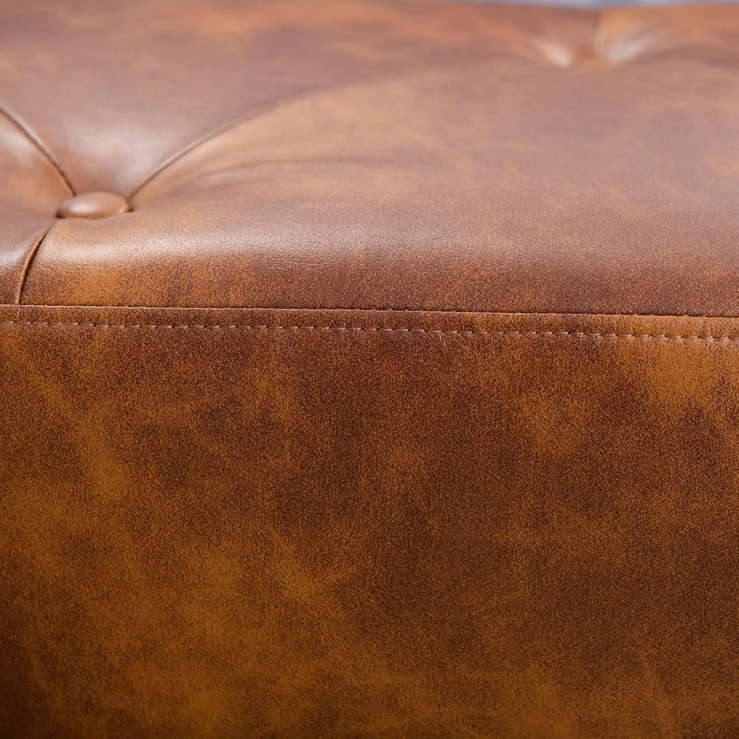 Furnimart Faux Leather Bench Ottoman, Tufted Button Bedroom Benches Footrest Stool in Solid Wood Legs, Long and Dining Bench, Indoor Bench for Entryway Living Room Bedroom (Leather-DustYellow)