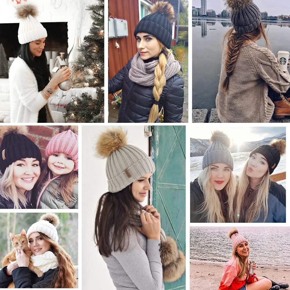 FURTALK Womens Winter Knitted Beanie Hat with Faux Fur Pom Warm Knit Skull Cap Beanie for Women