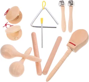 GALPADA 1 Set Wooden Musical Instruments for Percussion Kit with Rhythm Sticks Shaker and Bell Enhance Motor Skills and Hand Eye Coordination