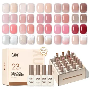 GAOY 23 Pcs Gel Nail Polish Kit, Nude Pink Glitter UV Gel Polish Set with Glossy & Matte Top Coat and Base Coat for Nail Art Home DIY