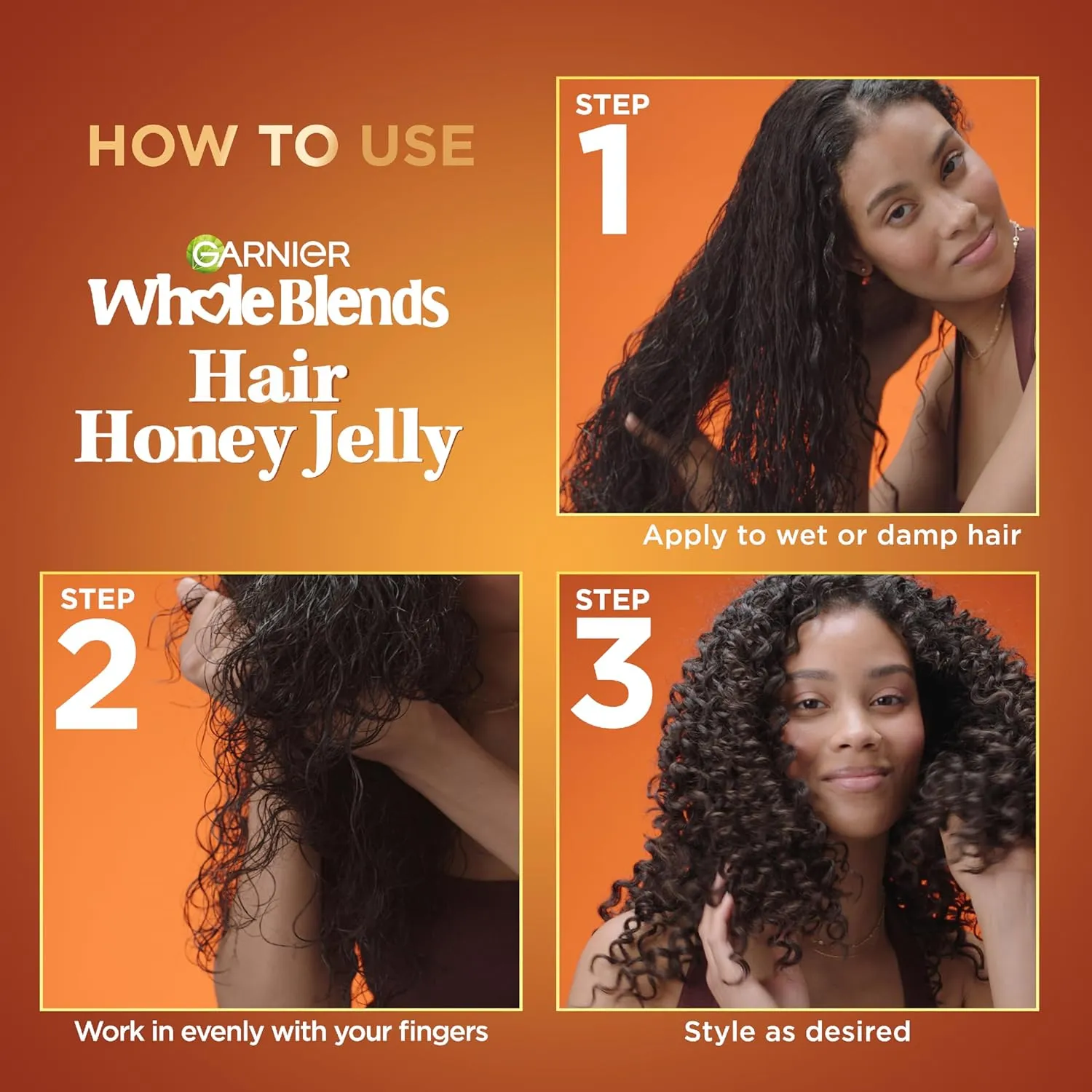 Garnier Whole Blends Honey Treasures Repairing Shampoo (22 Fl), Conditioner (22 Fl)   Defining Wavy & Curly Hair Jelly (13.5 Fl) (4 Items), Bundle