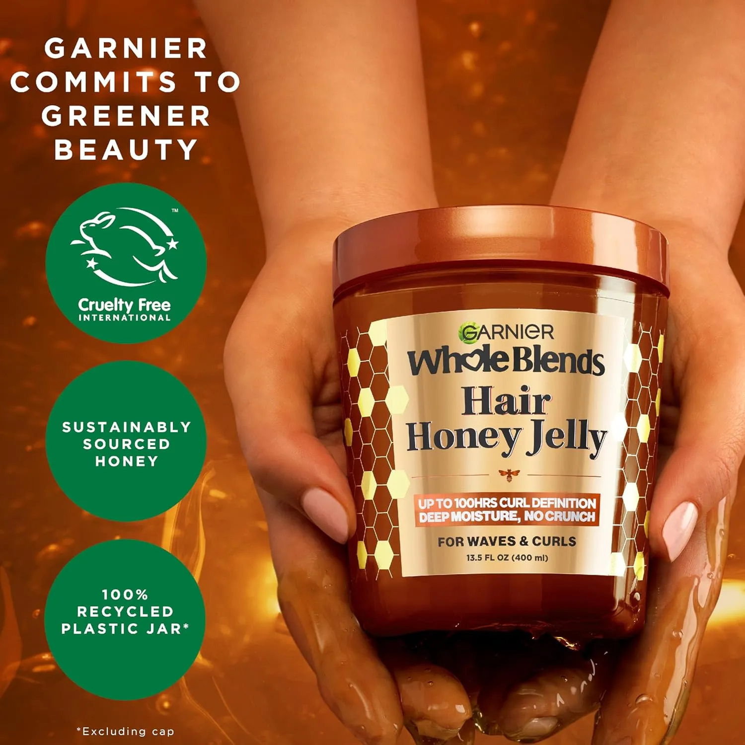 Garnier Whole Blends Honey Treasures Repairing Shampoo (22 Fl), Conditioner (22 Fl)   Defining Wavy & Curly Hair Jelly (13.5 Fl) (4 Items), Bundle