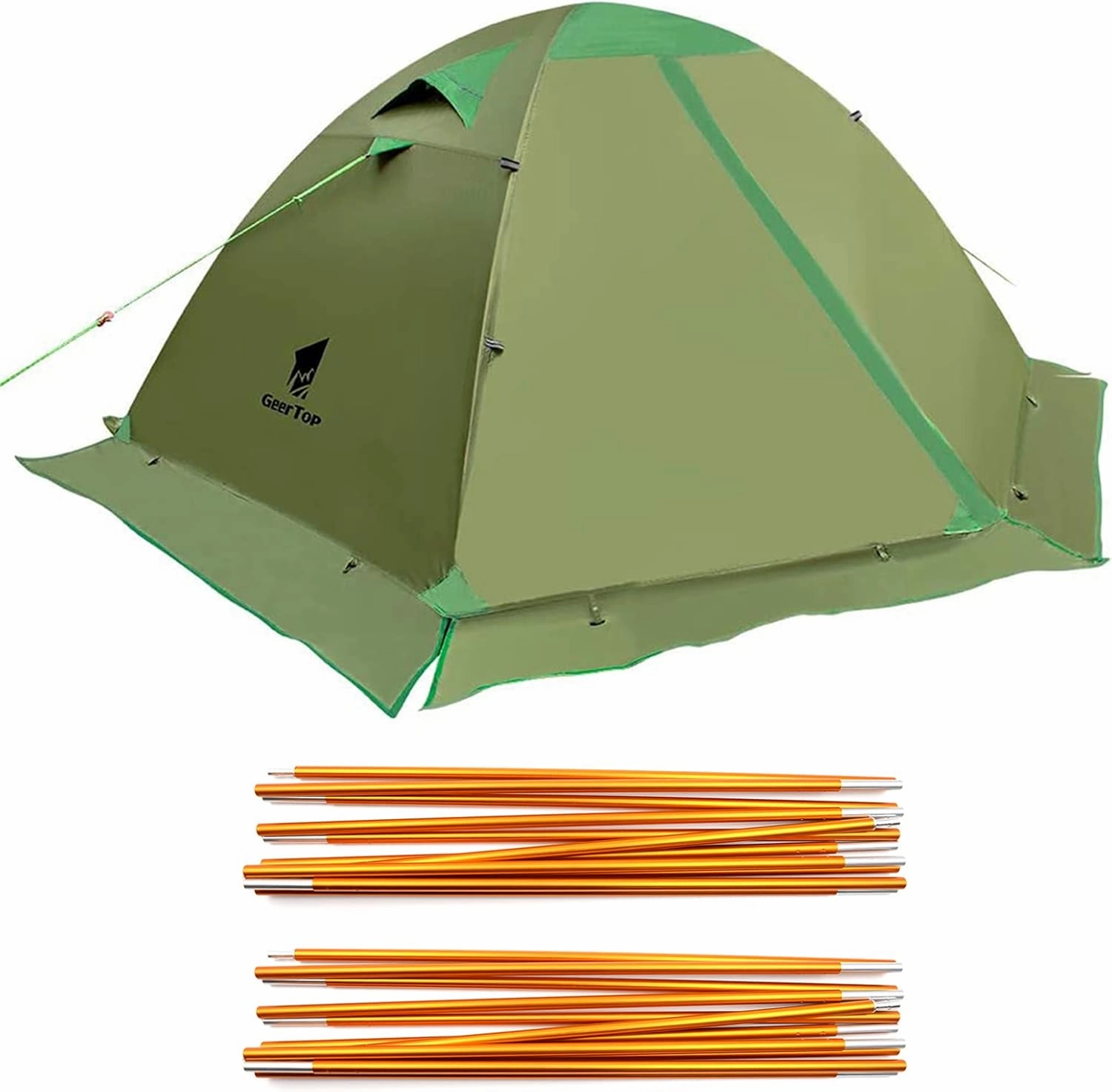 GEERTOP 2 Person Tent for Camping TopRoad 2 and Replacement Tent Poles Bundle