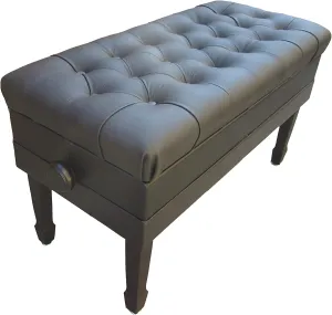 Genuine Leather Adjustable Duet Size Artist Concert Piano Bench Stool in Ebony with Music Storage