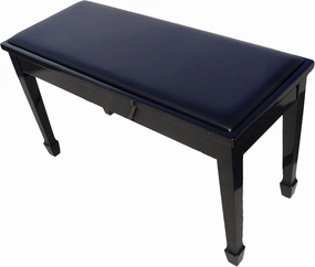Genuine Leather Ebony Concert Grand Duet Piano Bench Stool with Music Storage