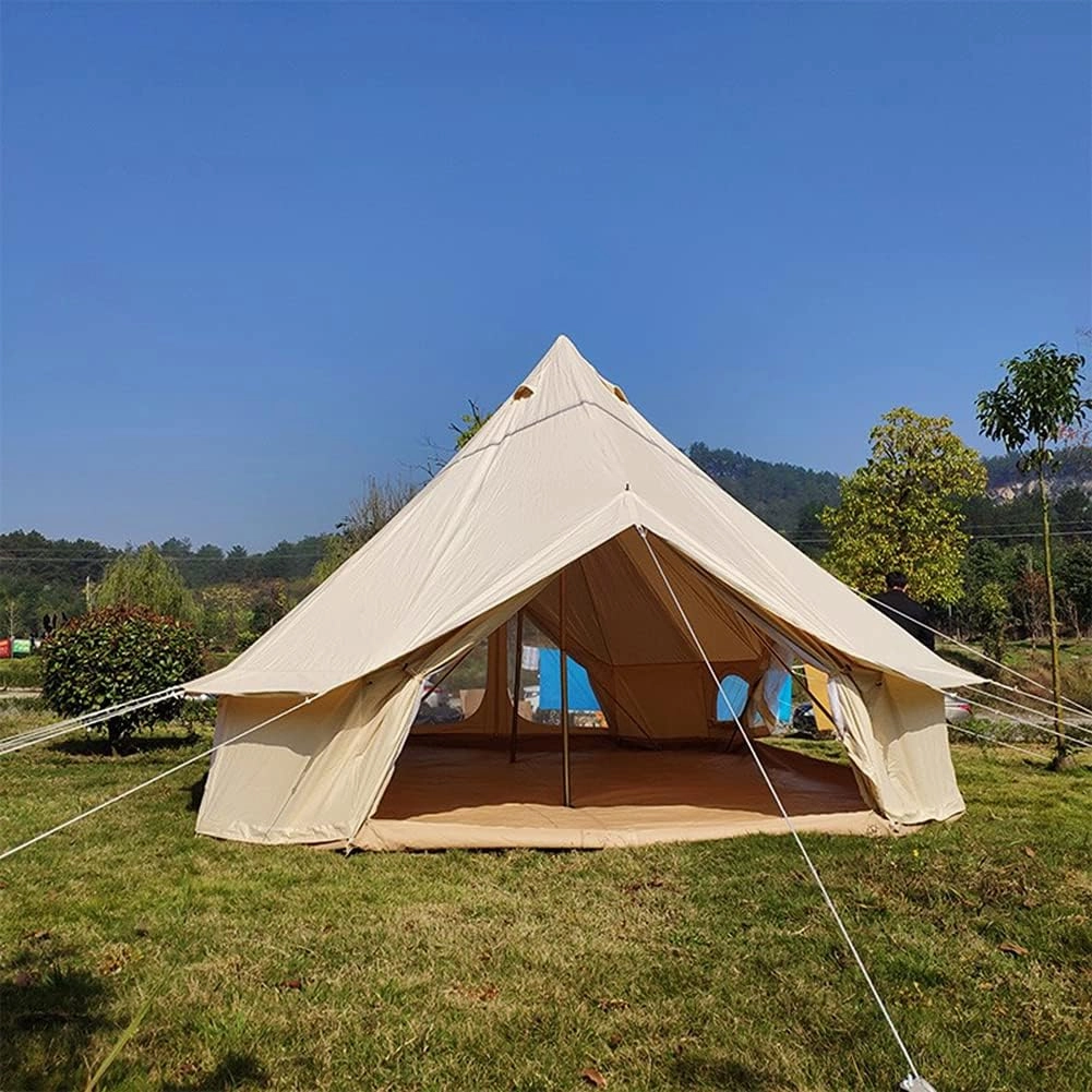 GeRRiT Bell Tent Canvas Waterproof Mongolian Yurt Tent Double Layers Teepee Tent Outdoor Camping Family Tent Pyramids Indian Tent 4-Season