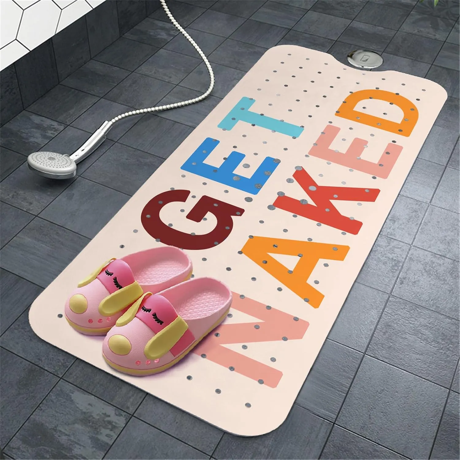 Get Naked Bath Mat for Tub, Non Slip Bathtub Mat for Baby Rubber Tub Mat, Cute Kids Bath Mats for Bathroom Funny Anti Slip Shower Mat with Suction and Drain Holes Machine Washable, 39.5″X15.8″