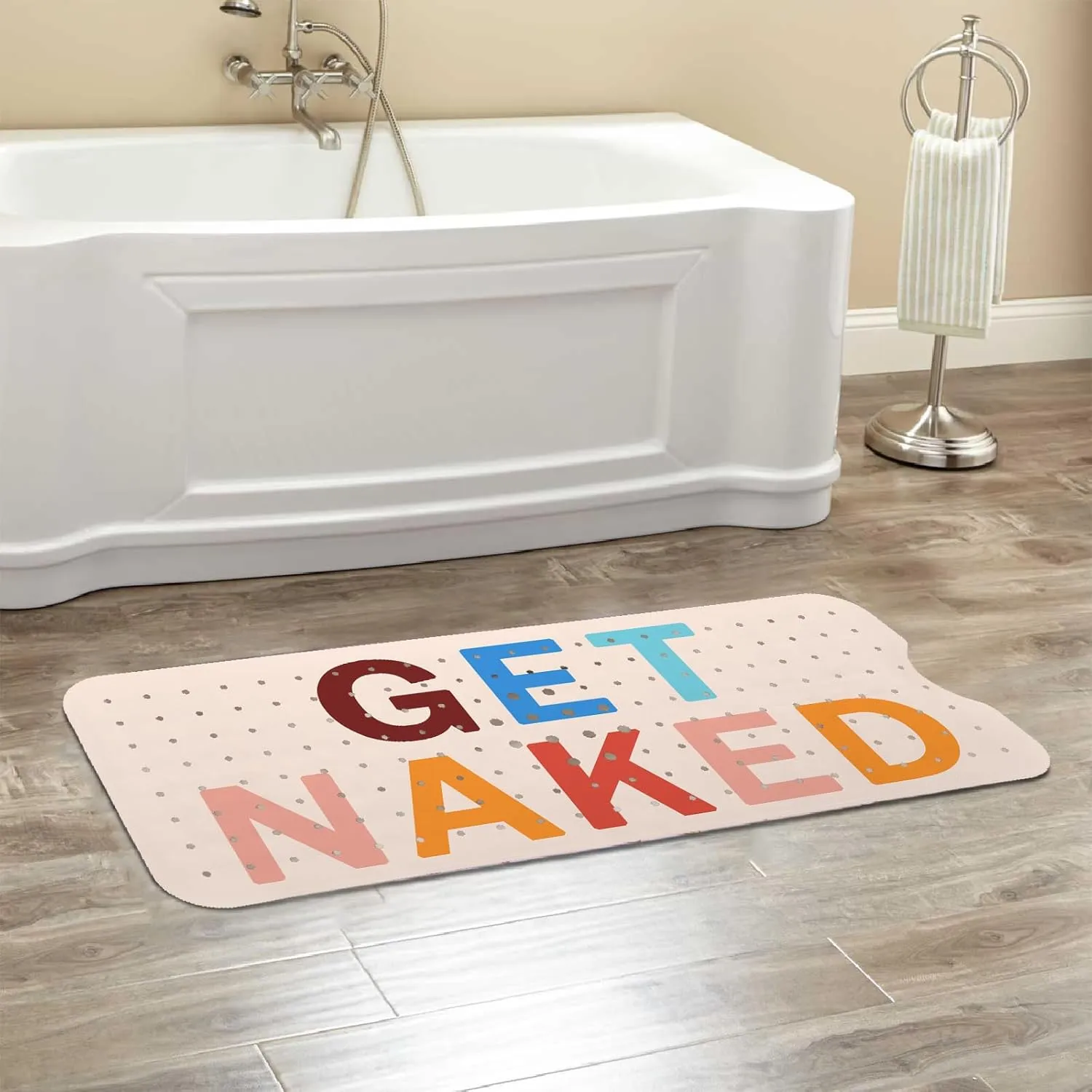 Get Naked Bath Mat for Tub, Non Slip Bathtub Mat for Baby Rubber Tub Mat, Cute Kids Bath Mats for Bathroom Funny Anti Slip Shower Mat with Suction and Drain Holes Machine Washable, 39.5″X15.8″