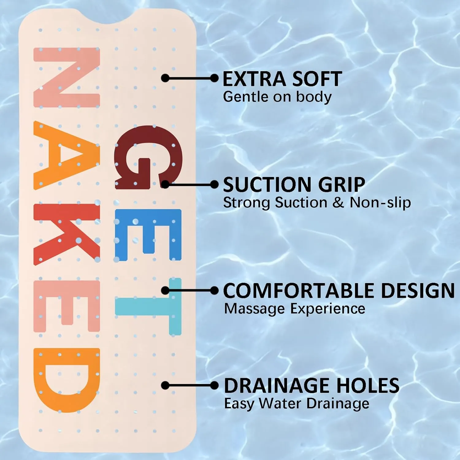 Get Naked Bath Mat for Tub, Non Slip Bathtub Mat for Baby Rubber Tub Mat, Cute Kids Bath Mats for Bathroom Funny Anti Slip Shower Mat with Suction and Drain Holes Machine Washable, 39.5″X15.8″