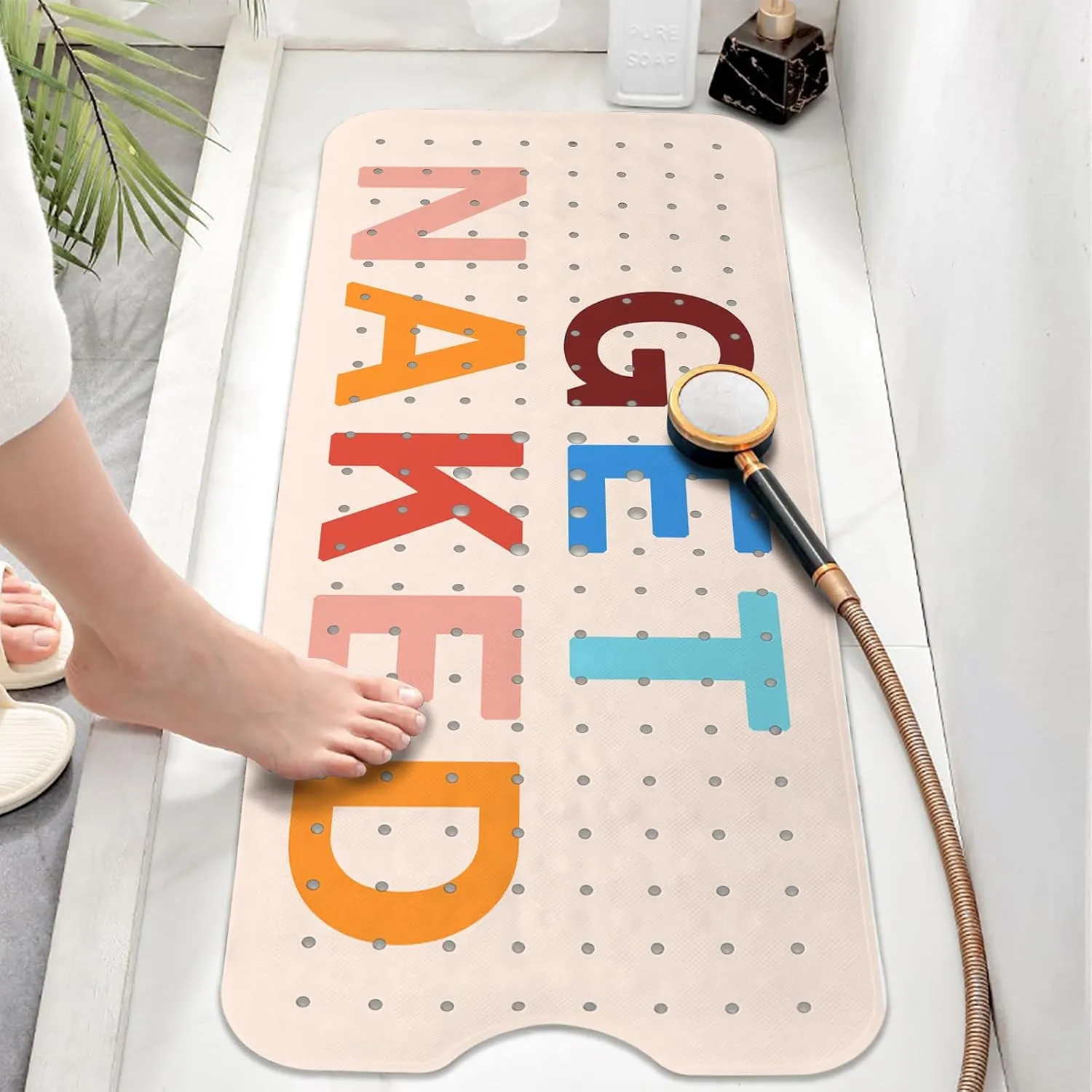 Get Naked Bath Mat for Tub, Non Slip Bathtub Mat for Baby Rubber Tub Mat, Cute Kids Bath Mats for Bathroom Funny Anti Slip Shower Mat with Suction and Drain Holes Machine Washable, 39.5″X15.8″