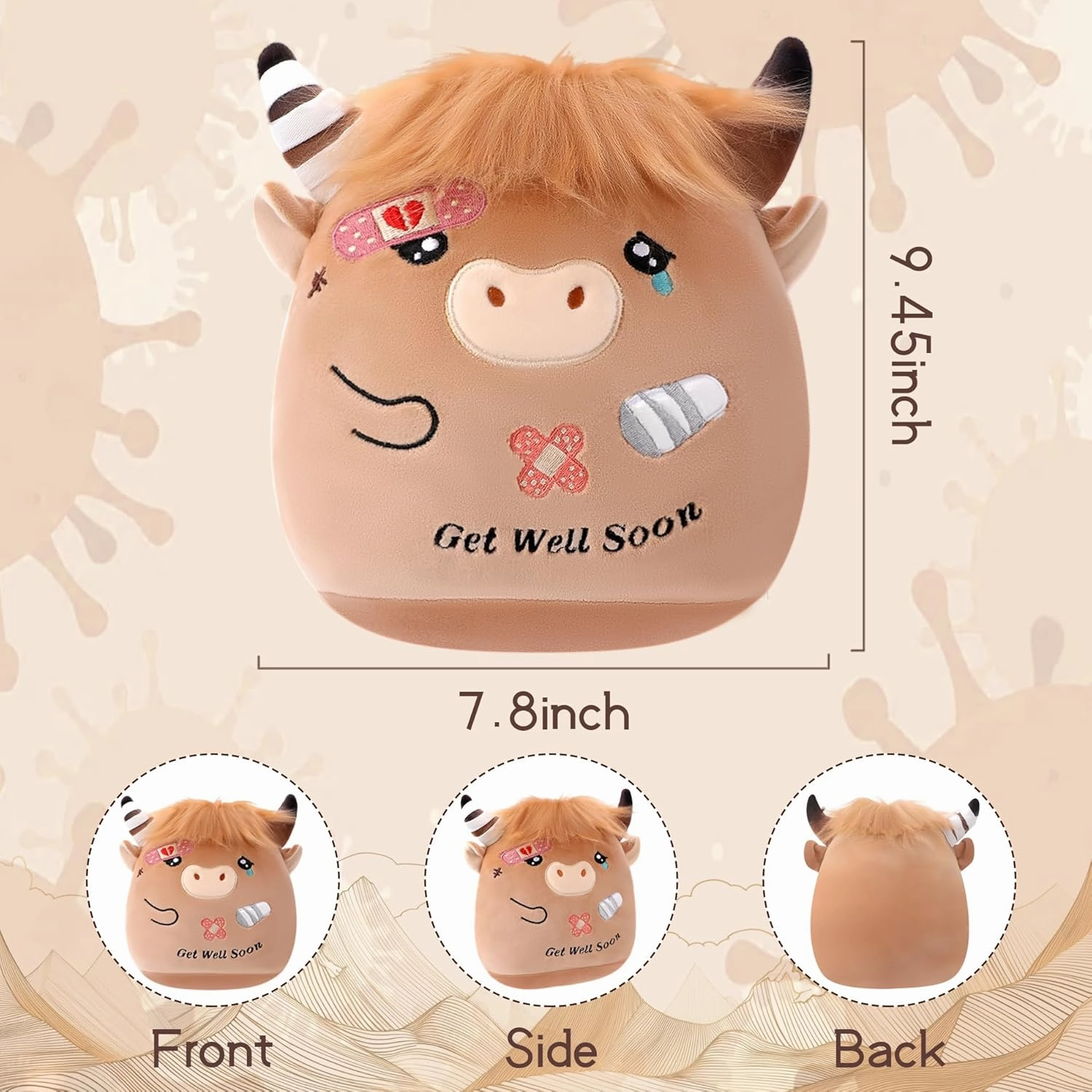 Get Well Highland Cow Plush - Adorable Cow Stuffed Animal Toy for All Ages, Perfect Get Well Gift for Kids, 9.45 Inch