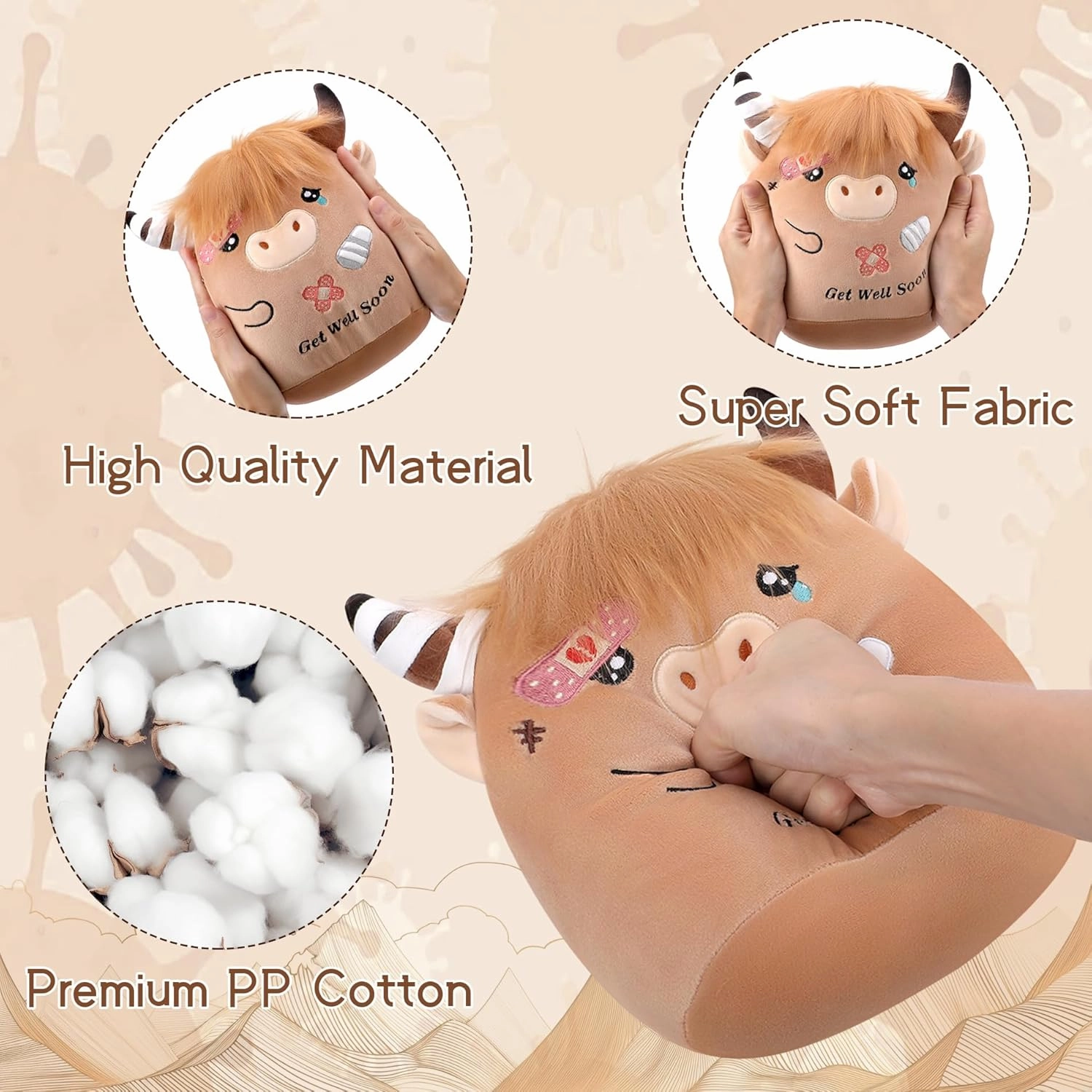 Get Well Highland Cow Plush - Adorable Cow Stuffed Animal Toy for All Ages, Perfect Get Well Gift for Kids, 9.45 Inch