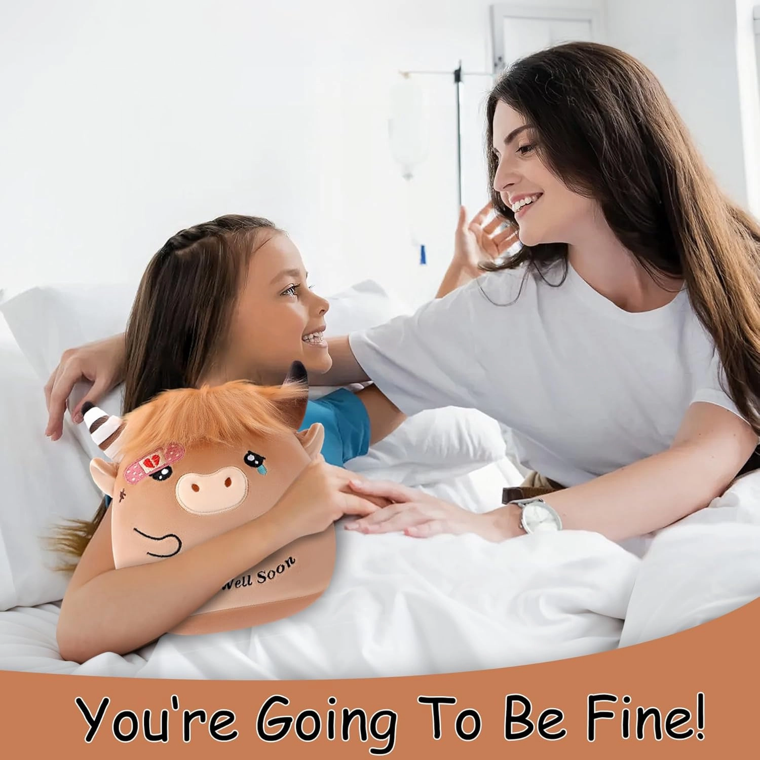 Get Well Highland Cow Plush - Adorable Cow Stuffed Animal Toy for All Ages, Perfect Get Well Gift for Kids, 9.45 Inch