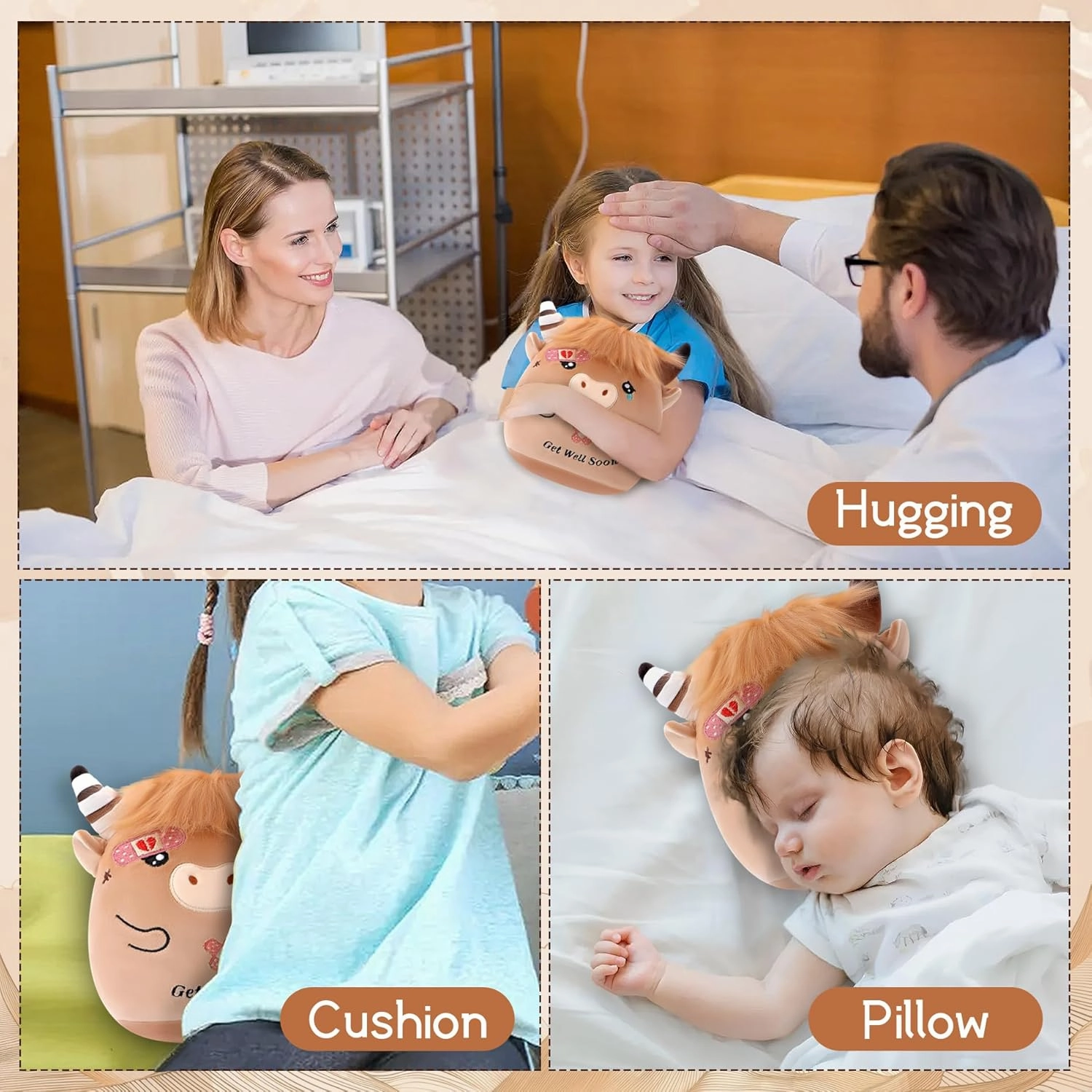 Get Well Highland Cow Plush - Adorable Cow Stuffed Animal Toy for All Ages, Perfect Get Well Gift for Kids, 9.45 Inch