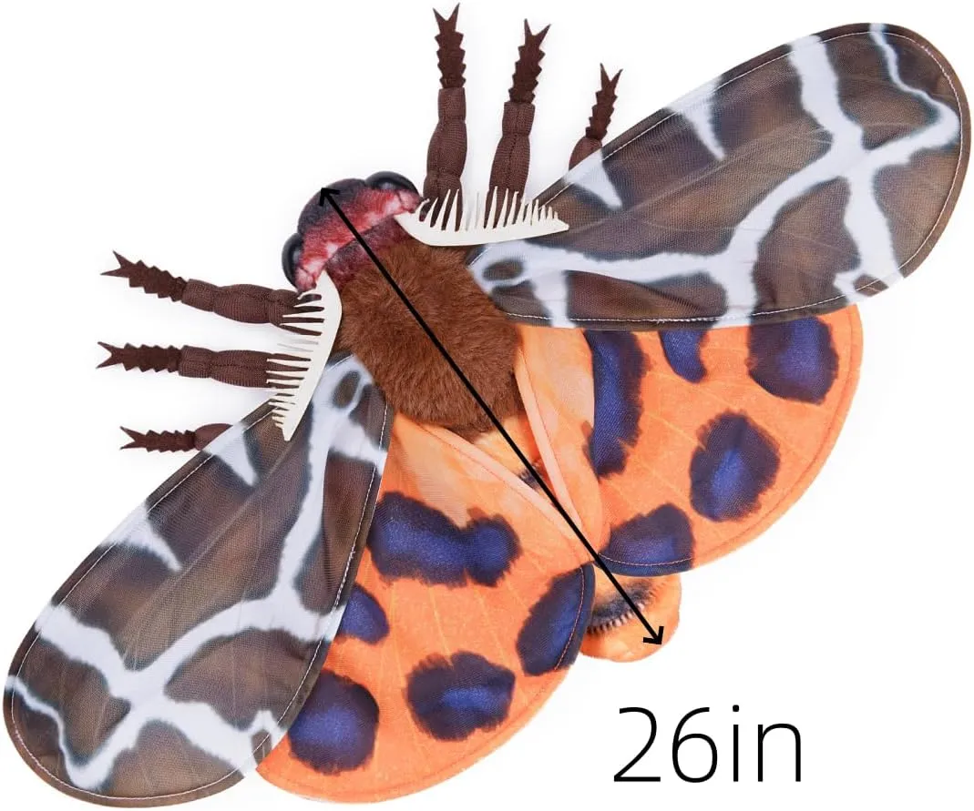 Giant Garden Tiger Moth Plush - Lifelike Stuffed Animal, 26in Realistic Soft Wings Moth Toy, Unique Kids Plush Collection