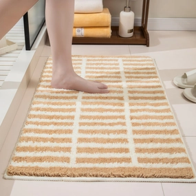 GIB Brown and White Striped Bathroom Rug 24" x 16", Extra Soft Absorbent Non-Slip Washable Plush Fluffy Shaggy Microfiber Bath Mat, Aesthetic Runner Rug for Bedroom