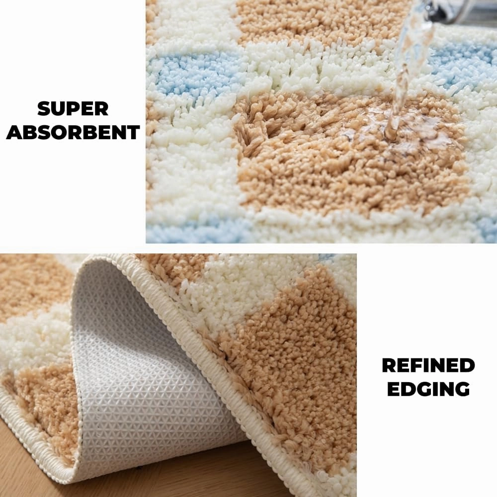 GIB Brown and White Striped Bathroom Rug 24" x 16", Extra Soft Absorbent Non-Slip Washable Plush Fluffy Shaggy Microfiber Bath Mat, Aesthetic Runner Rug for Bedroom