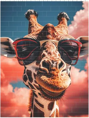 Giraffe Wearing Sunglasses Building Block Puzzle Personalized Building Bricks for Adults Block Puzzle Building DIY Brick Block Puzzles Valentine's Day Gifts for Home Decor Brick Puzzle