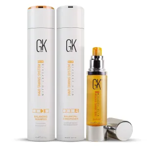 GK HAIR Global Keratin Balancing Shampoo and Conditioner Sets (10.1 Fl Oz/300ml) with Anti Frizz Serum Argan Oil (1.69 Fl Oz/50ml) for Dry Damaged Repair- All Hair Types Sulfate Paraben Free Unisex