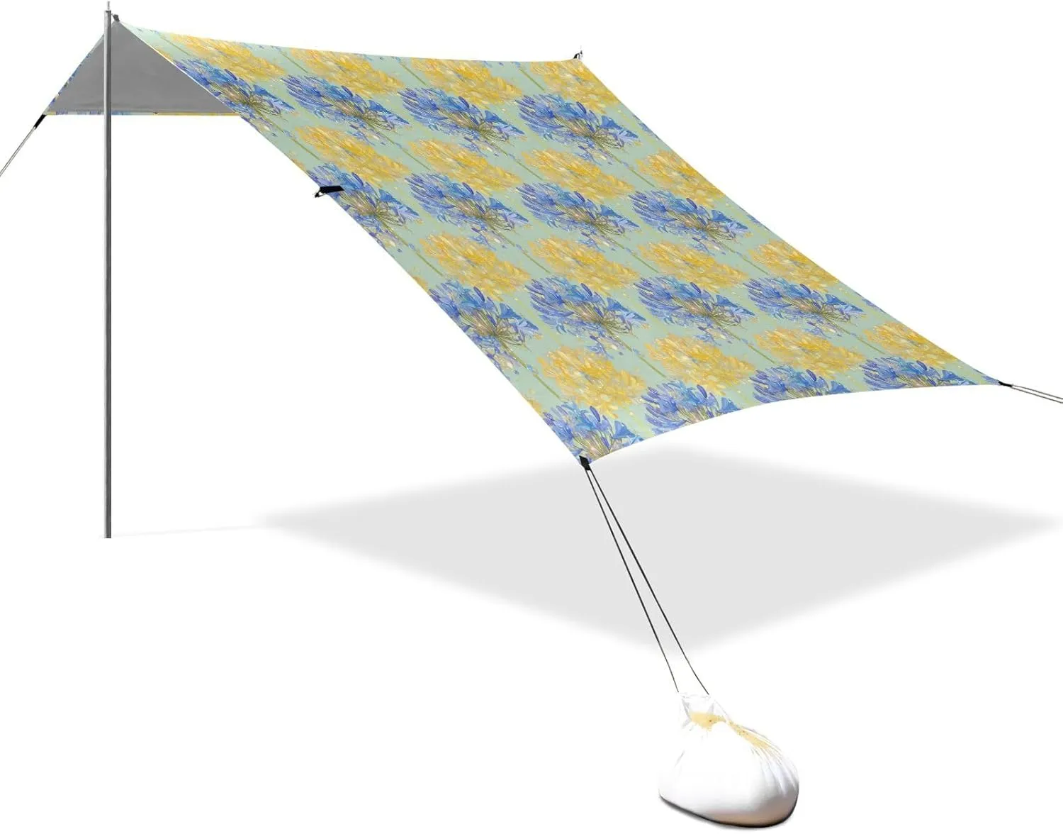 Glass-Like Blue Yellow Flowers Beach Cabana UPF50  Waterproof Sun Shelter with Sand Shovel for Family Trips, Picnics & Camping