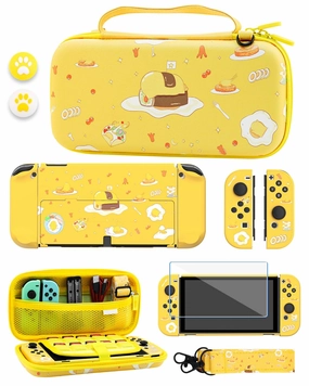 GLDRAM Yellow Carrying Case for Nintendo Switch OLED, Cute Cartoon Yolk Accessories Bundle with Travel Storage Bag, PC Protective Skin Cover, Screen Protector, Adjustable Shoulder Strap & Thumb Caps