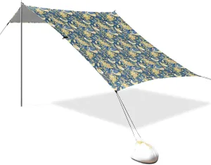 Gold and Silver Northern Birds Beach Cabana Tent UPF50  Lightweight Portable Sun Shelter with Sturdy Poles, Sandbags and Shovel for Camping, Fishing, Backyard Fun