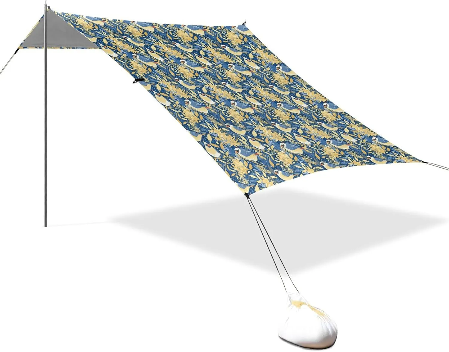 Gold and Silver Northern Birds Beach Cabana Tent UPF50  Lightweight Portable Sun Shelter with Sturdy Poles, Sandbags and Shovel for Camping, Fishing, Backyard Fun