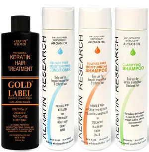 GOLD LABEL Brazilian Keratin Blowout Hair Treatment Straightening Any & All Hair Types Long Lasting Organic Natural Results with Argan Oil Keratina Brasilera (Storngest Formula LG-SET)