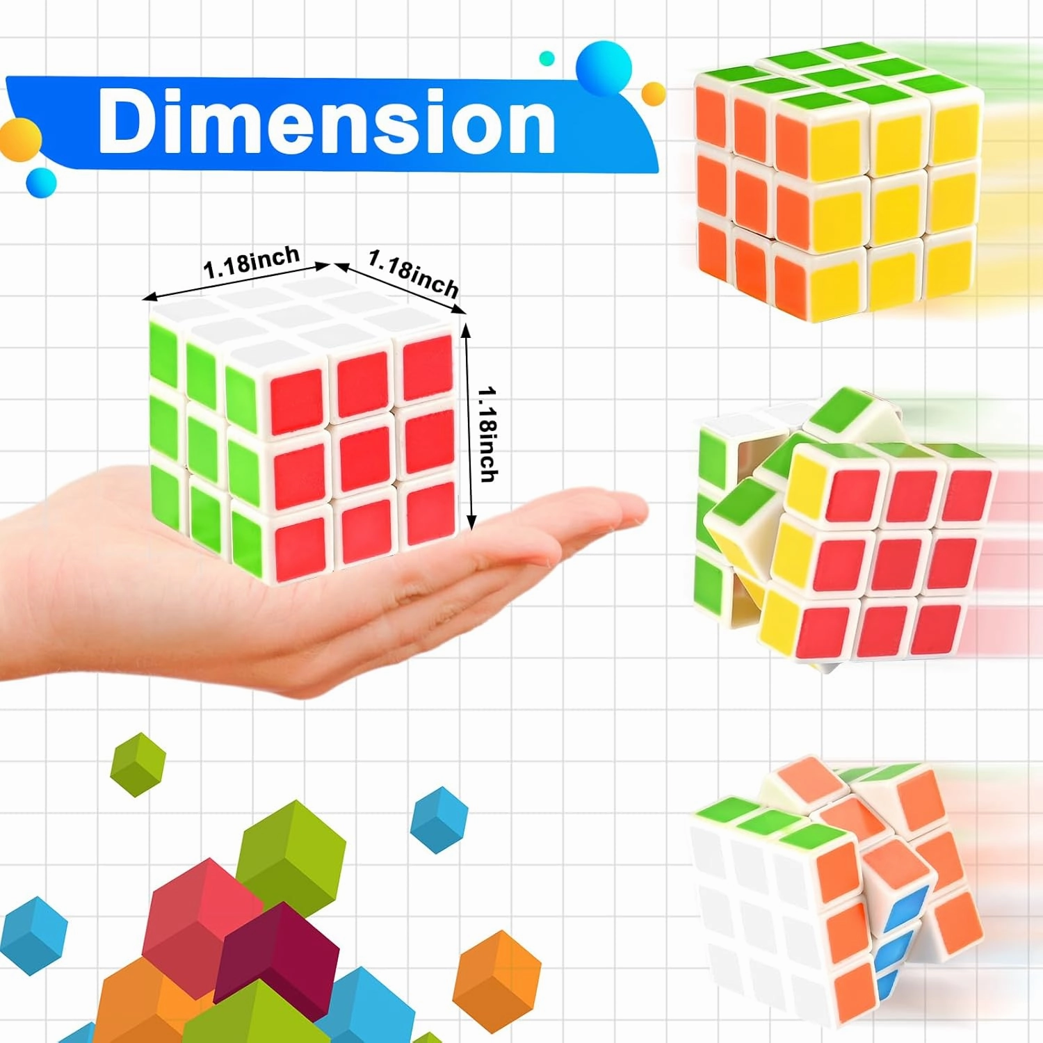 GOLDGE 60 Mini Cube Puzzles, 1.18in 3x3, Fun Party Favors for Kids - School Rewards & Classroom Prizes, Perfect for Birthdays, Easter, Christmas & Stocking Stuffers (60PCS-6 Colors (White))