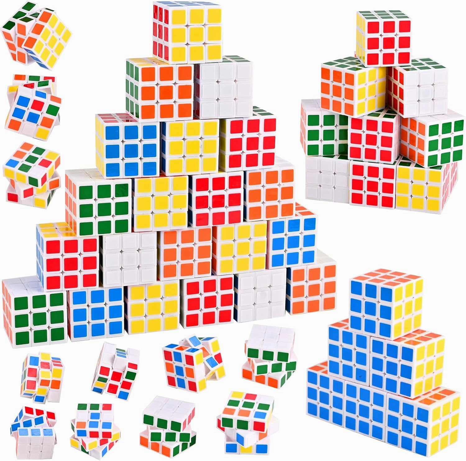 GOLDGE 60 Mini Cube Puzzles, 1.18in 3x3, Fun Party Favors for Kids - School Rewards & Classroom Prizes, Perfect for Birthdays, Easter, Christmas & Stocking Stuffers (60PCS-6 Colors (White))