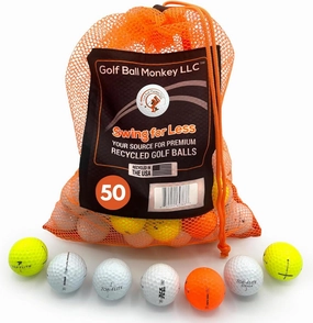 Golf Ball Monkey Cheap Recycled Top Flite Golf Balls Multicolor 50 Pack in Good Condition w/Mesh Bag - Used Top Flite XL Golfballs, Hammer, Empower, & More - Used Top Flight Balls for Men & for Women
