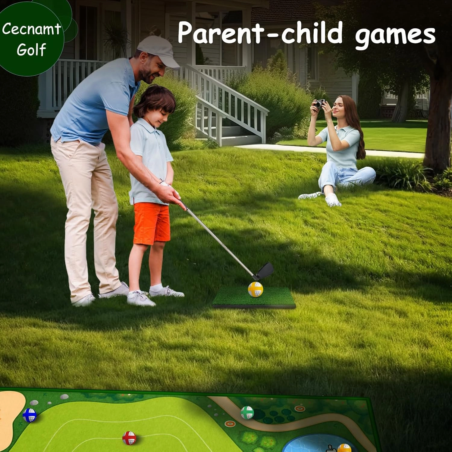 Golf Chipping Game, Battle Golf with 2 Golf Club & Hitting Mat, Chip Sticky Practice Golf Game Set for Adults Kids Indoor Outdoor Backyard