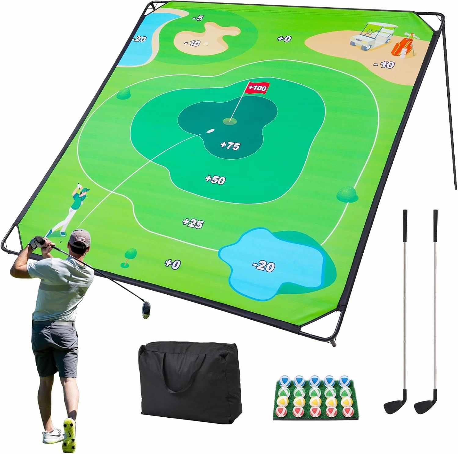 Golf Chipping Game Set, 71"x71" Outdoor Portable Sticky Golf Game, Indoor Chipping Practice with 2 Sticks 20 Sticky Balls for Young Adults, Fathers & Golfers Family Backyard