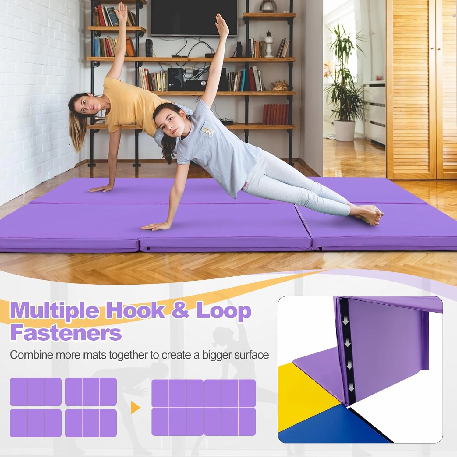 Goplus Folding Gymnastics Mat, 6’ x 2’ x 2’’ Thick Tri-Fold Exercise Tumbling Mat w/Carrying Handles, Hook & Loop Fastener, Gym mats for Home Fitness Yoga Aerobics Workouts Martial Arts